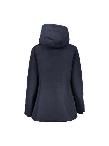 Kurtka Woolrich z kapturem z logo niebieska