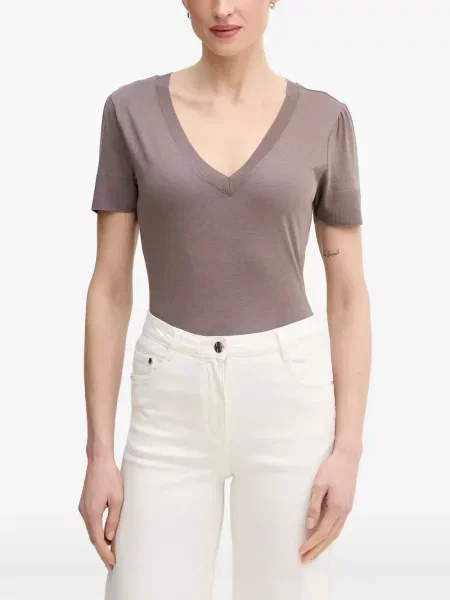 Scurt tricou Mos Mosh cu decolteu în V maro