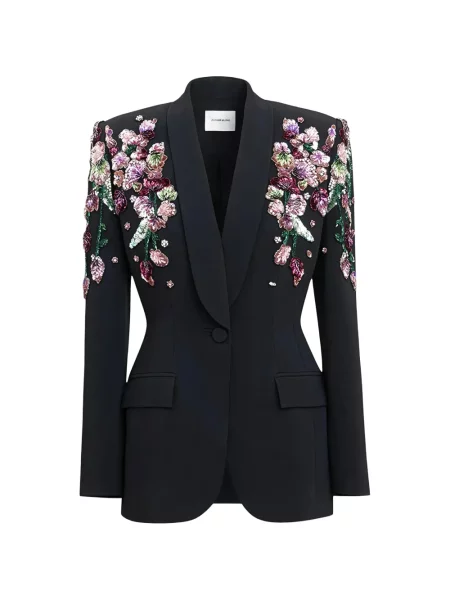 Sacou Zuhair Murad cu model floral cu rever negru