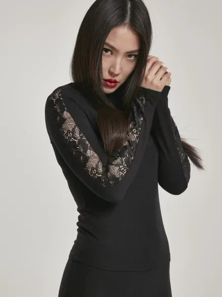 Bluză Urban Classics cu dungi din dantelă negru