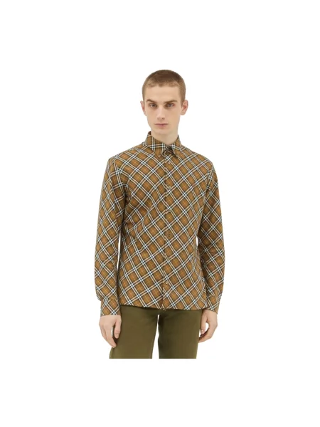 Haftowana koszula Burberry w kratę retro brązowa