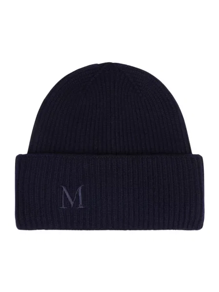 Czapka Max Mara z kaszmiru z logo niebieska
