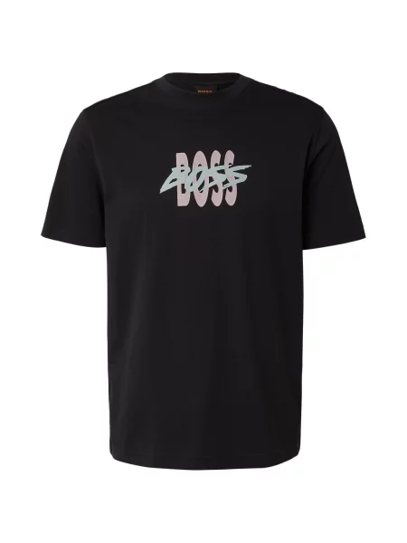 BOSS Tricou verde mentă / roz pastel negru