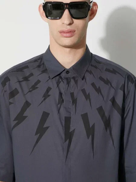 Сорочка Neil Barrett LOOSE ROLLED UP FAIR-ISLE THUNDERBOLT relaxed класичний комір