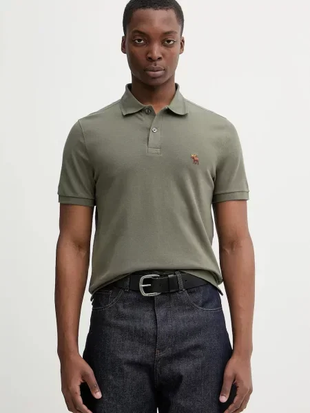 Тениска с яка Abercrombie & Fitch зелено