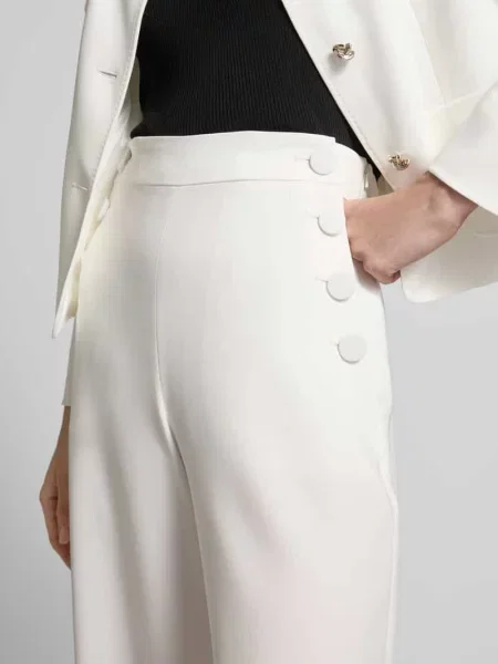 Spodnie lniane z szeroką nogawką i elastycznym pasem model ‘MINNIE’ Max Mara Studio białe