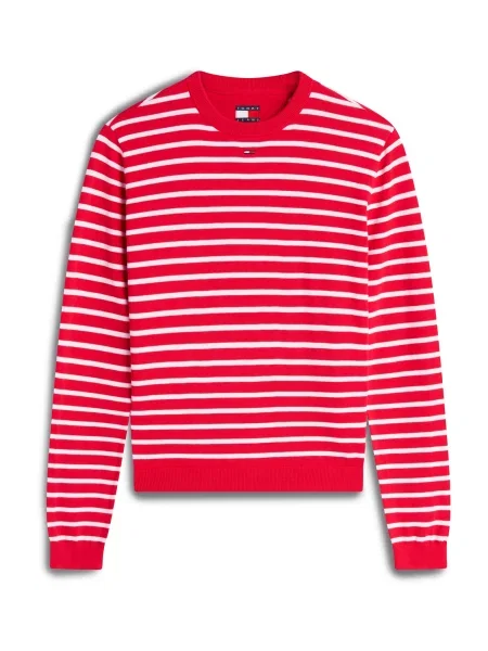 Tommy Jeans Pulover Flag Embroidery roșu alb