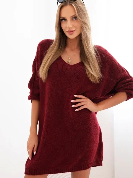 Rochie Kesi Włoski de lână cu decolteu în V de costum bordo