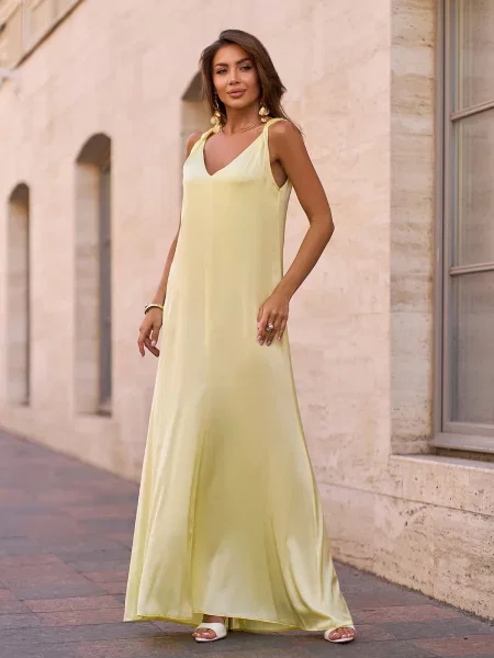 Сукня максі ISSA Plus шовк жовтий