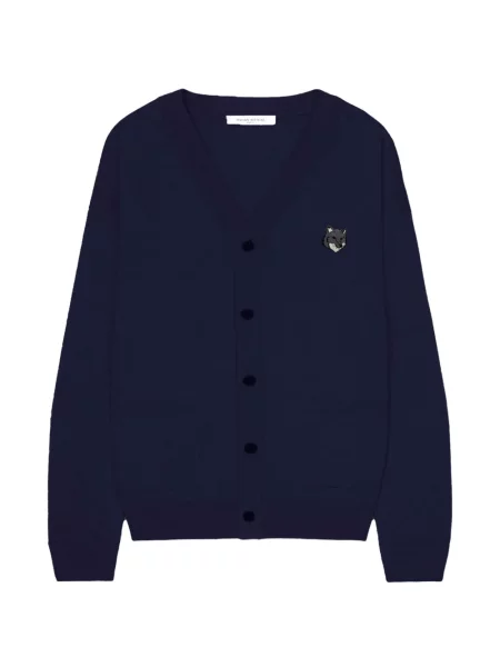 Cardigan Maison Kitsune cu decolteu în V cu autograf albastru