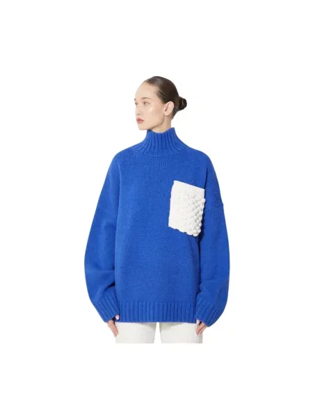 Lniany sweter z golfem Jw Anderson niebieski