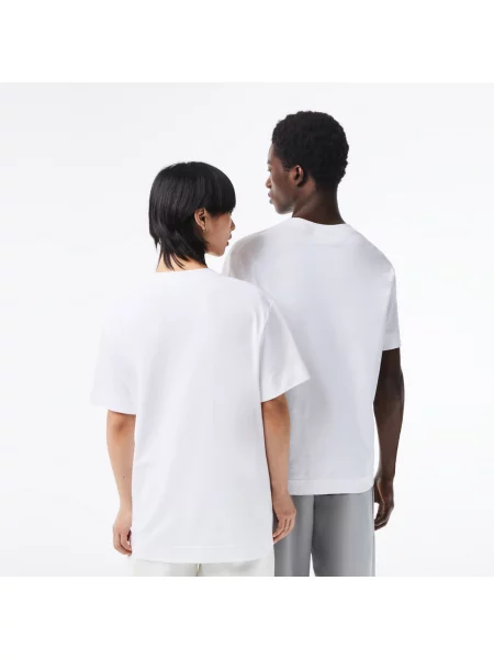 Lacoste Koszulka Unisex Z Okrągłym Dekoltem I Bawełny Organicznej biała