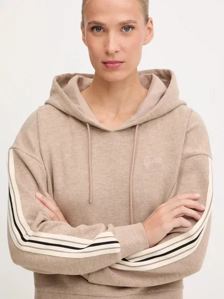 Свитер Guess с капюшоном с аппликацией бежевый