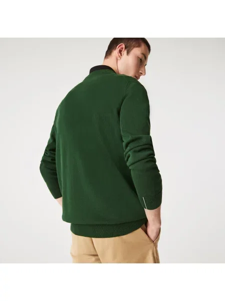 Lacoste Sweter Z Okrągłym Dekoltem Z Organicznej Bawełny zielony