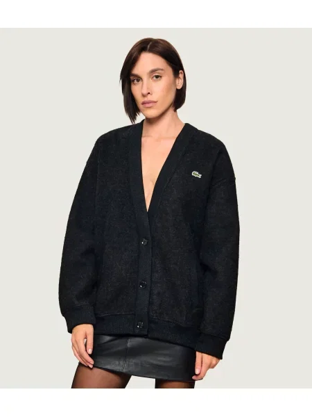 Lacoste Cardigan | Oversize fit cu adaos de lână negru