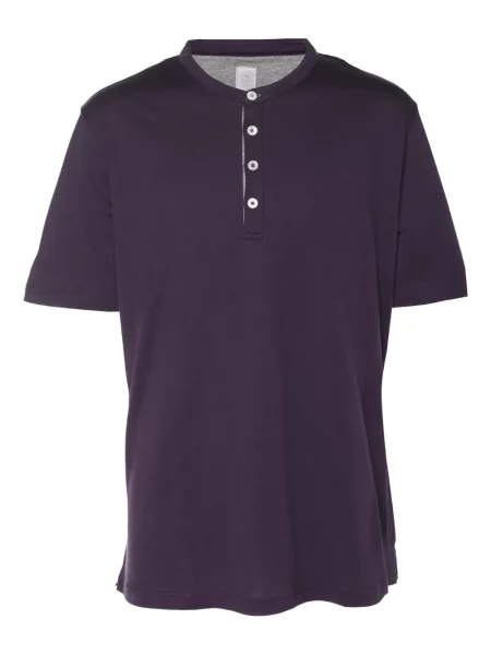 Tricou Eleventy din jerseu cu guler henley violet