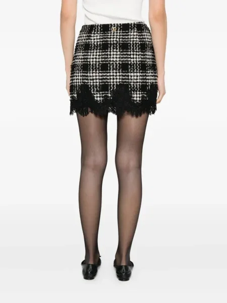 Fusta mini Twinset în carouri cu imagine din dantelă negru