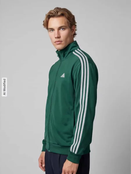 Bluza rozpinana z paski w kontrastowym kolorze Adidas Sportswear zielony