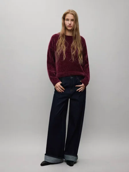 Sweter dzianinowy z szenili burgund Teen L MANGO TEEN