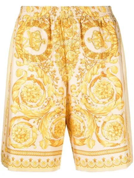 Pantaloni scurți Versace de mătase cu imagine galben