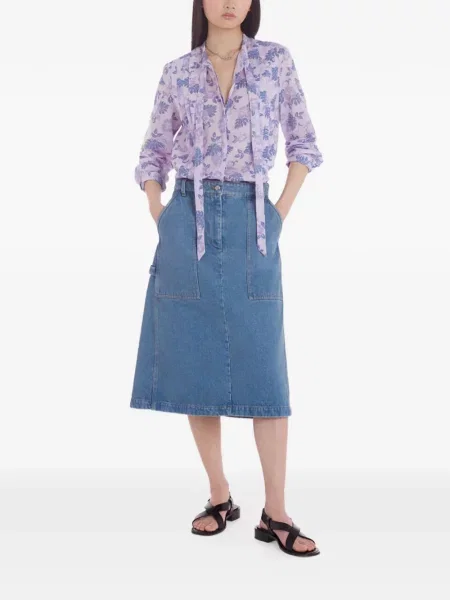 Top Maison Kitsune cu funde cu model floral violet