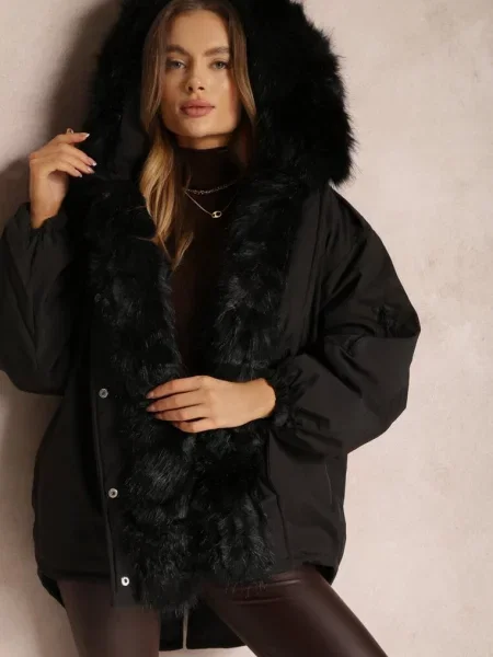 Kurtka Parka Oversize z Futerkiem Horelle czarna