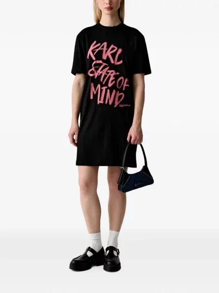 Rochie din denim Karl Lagerfeld Jeans cu imagine negru
