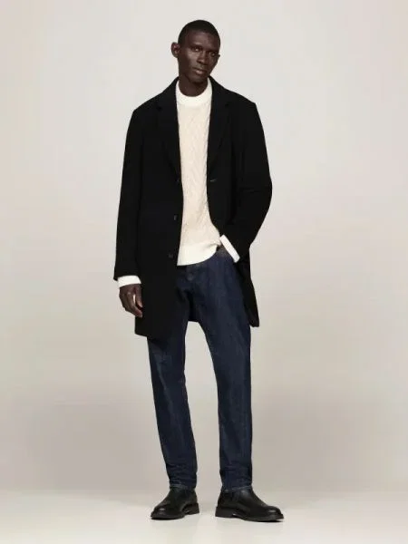 Tommy Hilfiger Gyapjú hosszú kabát fekete