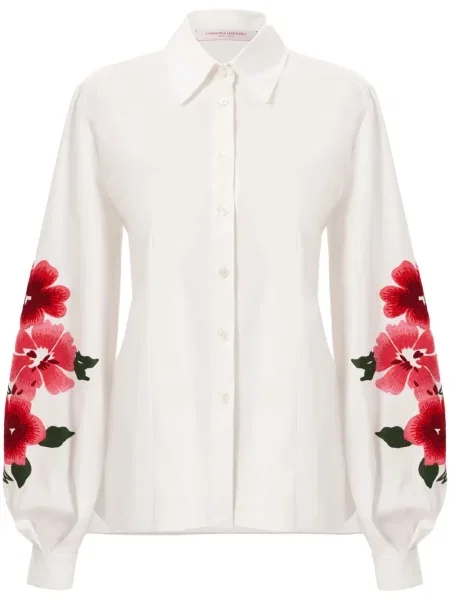Cămașă Carolina Herrera cu broderie cu model floral alb