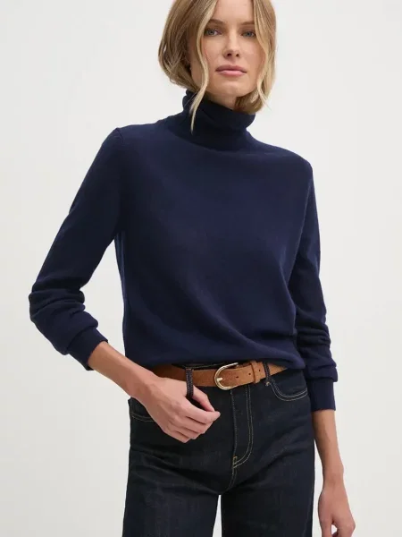 United Colors of Benetton pulover de casmir marin light cu guler albastru