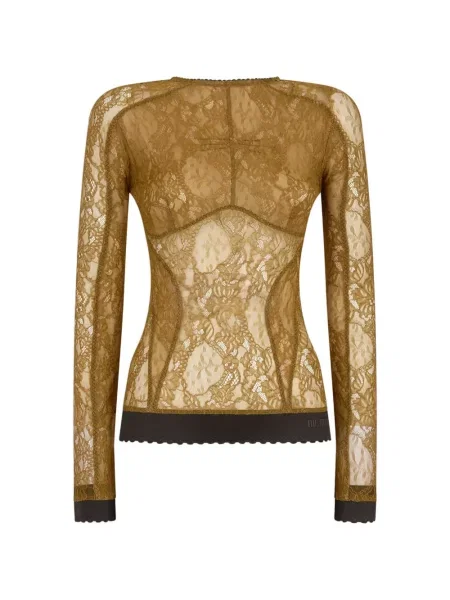 Lung tricou The Attico din dantelă maro