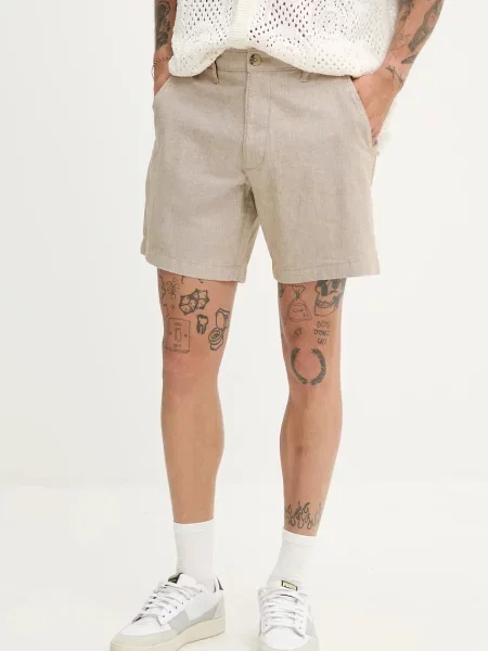 Kratke hlače iz mešanice lana Hollister Co. bež