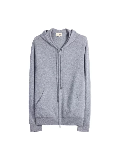 GOBI Cashmere Hanorac Men's Zip-Up Cashmere Hoodie' gri