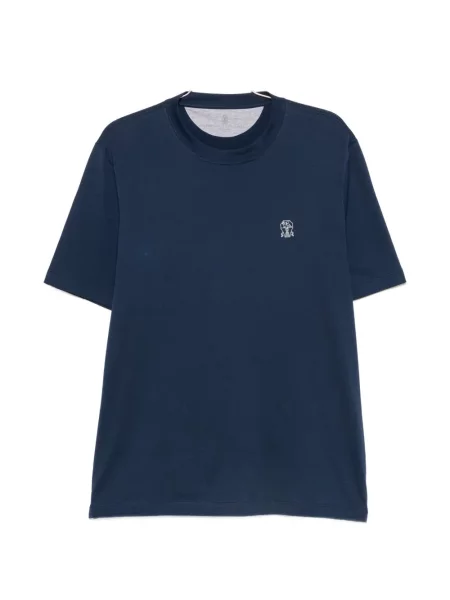 Tricou Brunello Cucinelli cu broderie cu decolteu rotund albastru