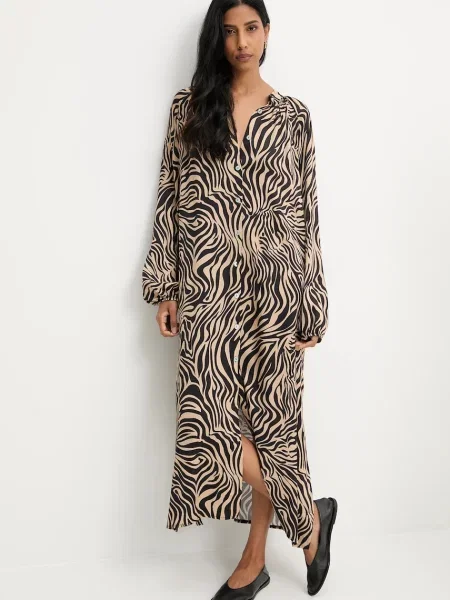 Answear.LAB sukienka midi rozkloszowana brązowy