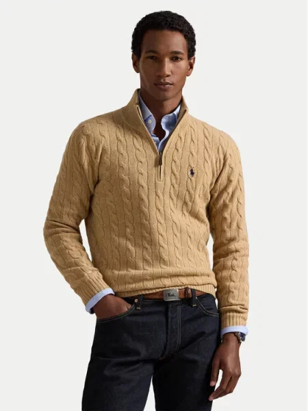 Μάλλινο πουλόβερ Polo Ralph Lauren ανδρικά καφέ μπλε