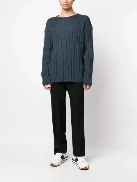 Vilnonis briaunotas megztinis Giorgio Armani mėlyna