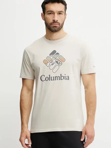 Тениска Columbia сиво с принт бежово