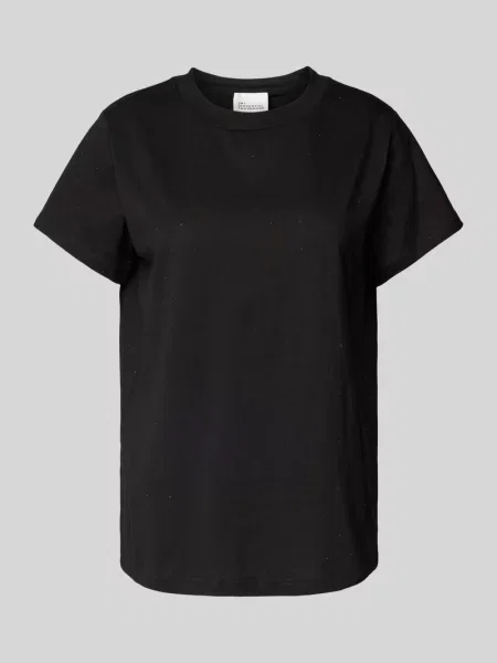 T-shirt z prążkowanym okrągłym dekoltem My Essential Wardrobe czarna