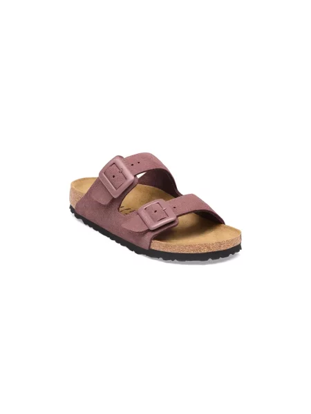 Klapki Birkenstock zamszowe na sprzączkę różowe