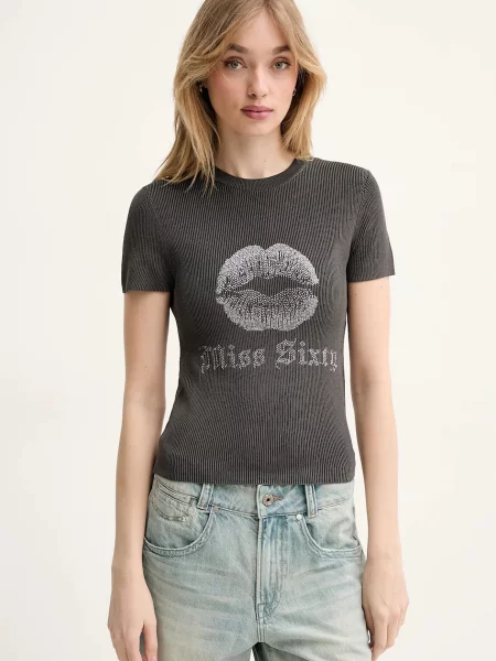 Тениска с коприна Miss Sixty сиво