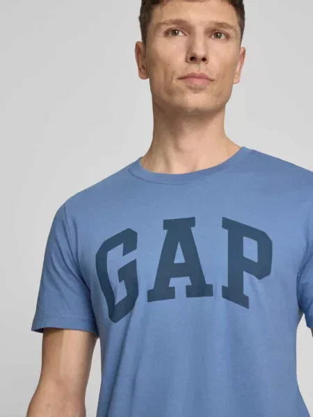 T-shirt z logo i okrągłym dekoltem Gap niebieska