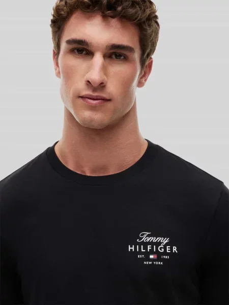 Bluzka z długim rękawem o kroju regular fit z czystej bawełny Tommy Hilfiger czarna