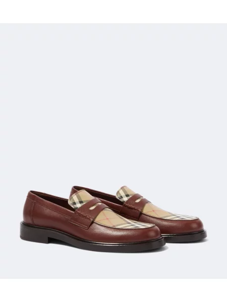 Pantofi loafer Burberry din piele în carouri maro