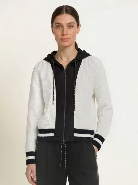 Marc Cain Pletený Svetr Z Kombinace Materiálů white and black bílý