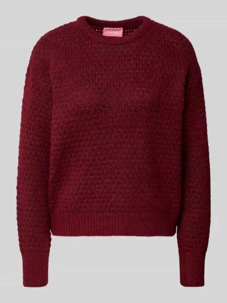 Sweter z dzianiny z prążkowanymi wykończeniami model ‘MILLY’ Jjxx bordowy