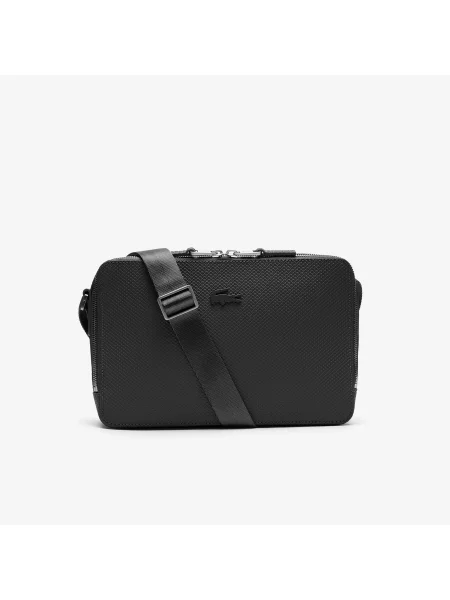Lacoste Unisex Chantaco Matowa Przeszywana Skórzana Torba Na Ramię Z Zamkiem Błyskawicznym czarna