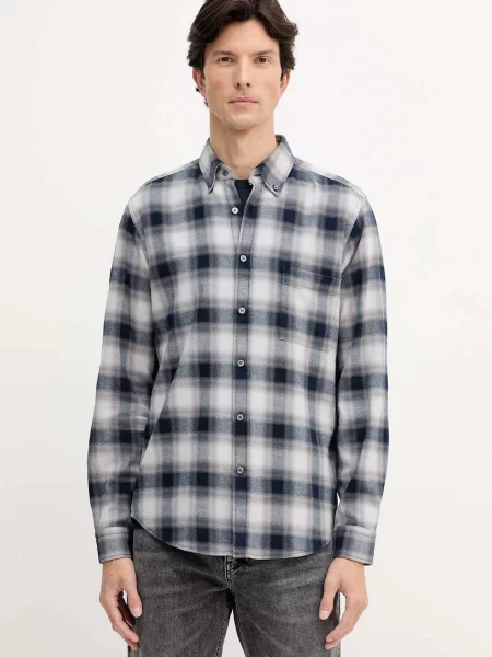 Риза BOSS Orange със стандартна кройка с яка с копче сиво