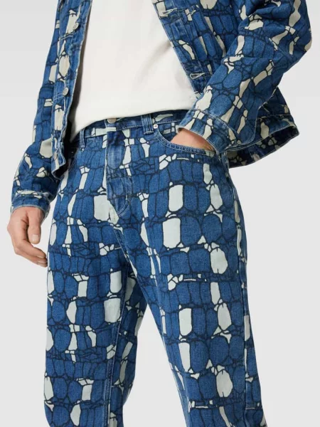 Jeansy o kroju straight fit z wzorem na całej powierzchni Billionaire Boys Club niebieskie