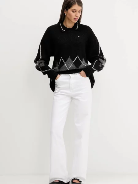 Tommy Jeans sweter z domieszką alpaki czarny